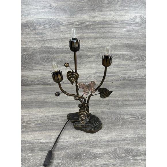 Dale Tiffany 3 Light Bronze Tulip Butterfly Table Lamp No Shades